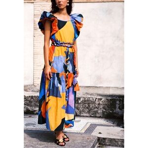 Mara Hoffman Maxi Colorblock Flutter-Sleeve Zarela Dress